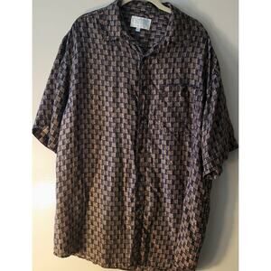 Whitby Mens Printed Washed Silk Hawaiian Shirt XL Brown Short Sleeve Button